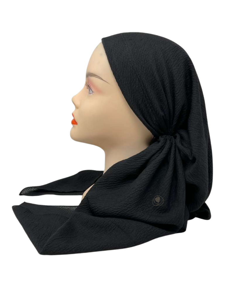 It's Younique OB-CRI-BLK Solid Black Crinkle Pre-Tied Open Back Bandanna with Velvet Grip Myselflingerie.com