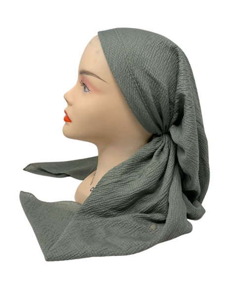 It's Younique Solid Seaweed Green Crinkle Pre-Tied Open Back Bandanna with Velvet Grip Myselflingerie.com