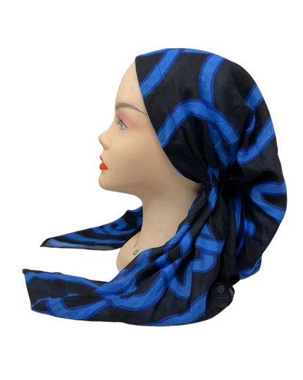 Ahead VT2882 Black/Blue Entwine Versatile Style Long Tails Open Back Pre-Tied Bandanna