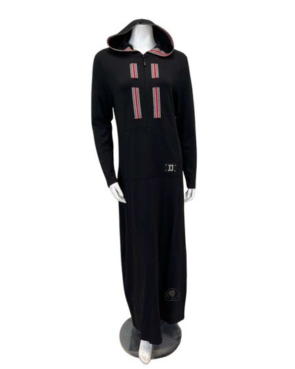 Mode Everyday LR6113 Black Zagline Front Zip Morning Robe Lounger with Hood Myselflingerie.com
