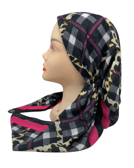 It's Younique OB-PL-AN Animal Print Plaid Pre-Tied Open Back Bandanna with Velvet Grip