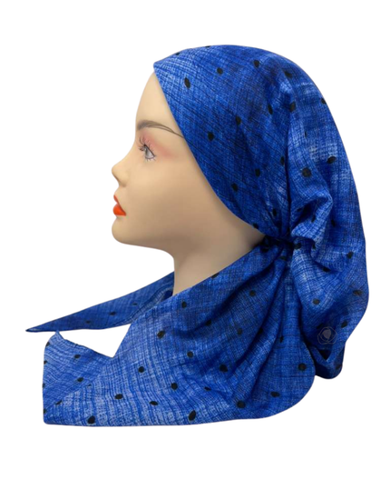 It's Younique OB-BL-TIE Blue Tie Dye with Black Dots Pre-Tied Open Back Bandanna with Velvet Grip