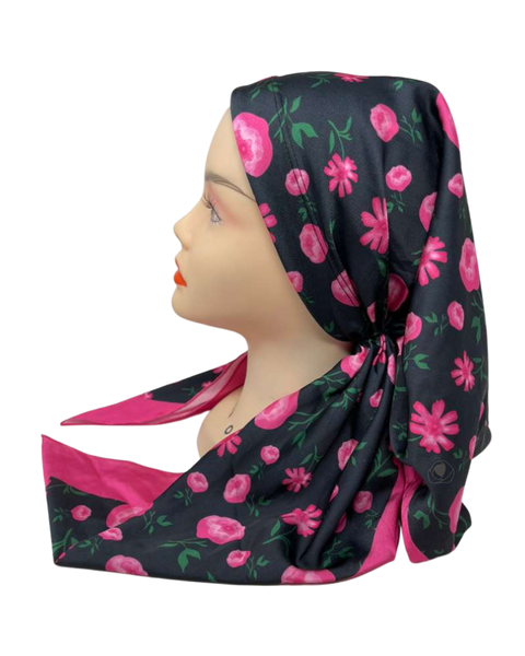It's Younique OB-FLO-PI Pink Flower Garden Pre-Tied Open Back Bandanna with Velvet Grip Myselflingerie.com