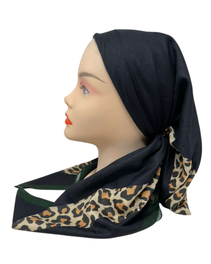 It's Younique OB-ANI-BOR Animal Print Border Black Pre-Tied Open Back Bandanna with Velvet Grip