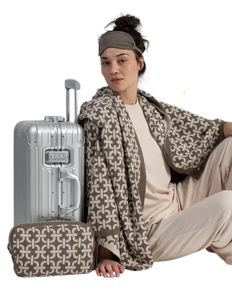 Pink Lemonade PLFBTRA30 Brown Chains Cotton Travel Blanket & Eye Mask Set Myselflingerie.com