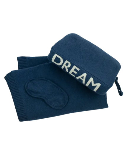 Pink Lemonade PLFBTRA06 Dream Navy/Linen Sand Cotton Travel Blanket & Eye Mask Set Myselflingerie.com