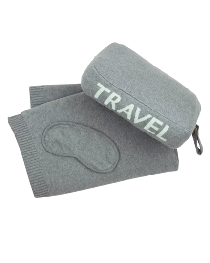 Pink Lemonade Travel Med Grey/Neptune Mint Cotton Travel Blanket & Eye Mask Set