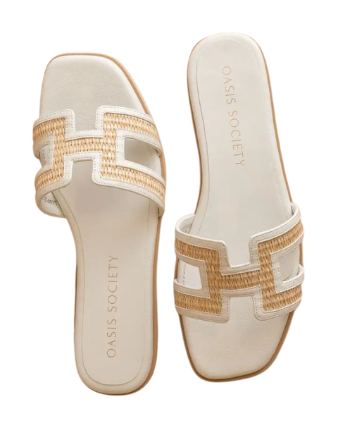 Oasis Society The Ena White H Cutout Raffia Beach Slides Myselflingerie.com