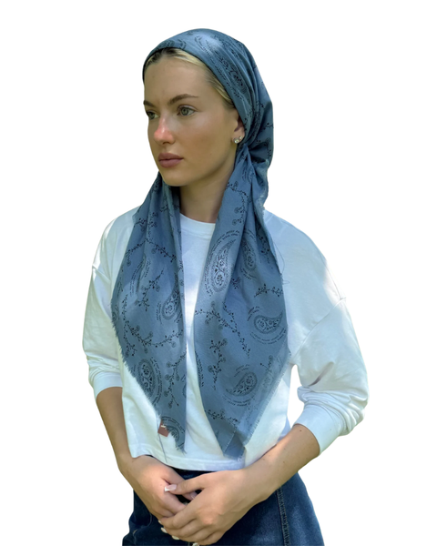TYED Denim Paisley Adjustable Pre-Tied Bandanna with Velvet Grip Myselflingerie.com