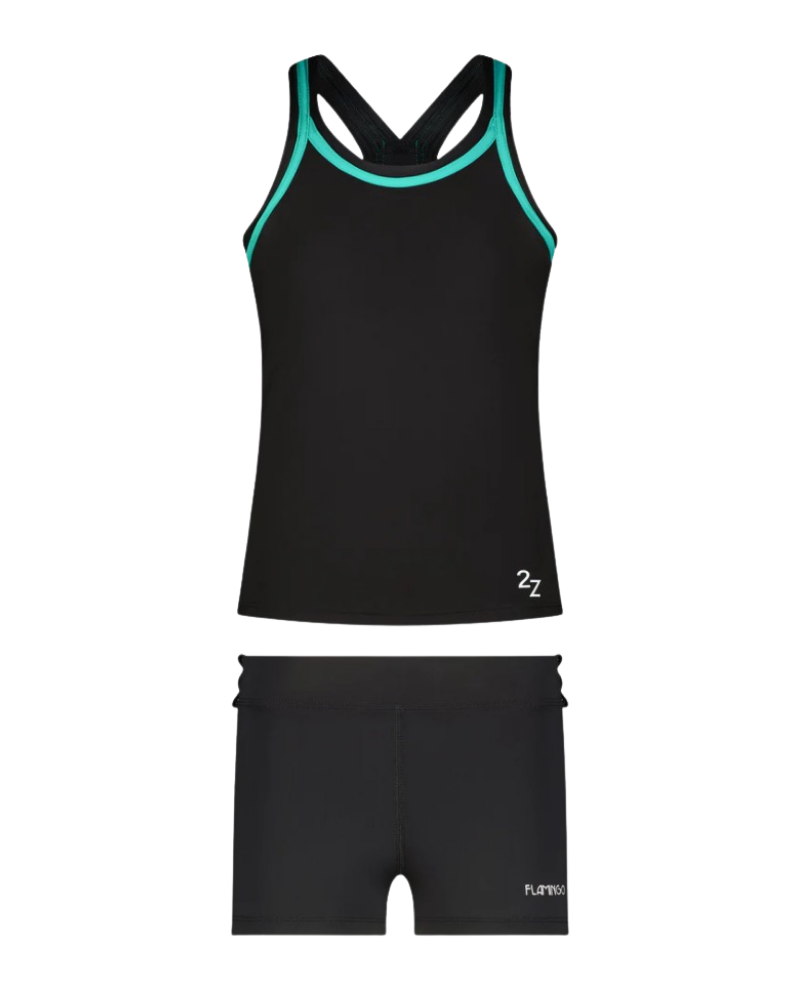 Flamingo 26FL02ZBK/JA Black/Jade 2 Piece Teen's Bathing Suit Tank with Shorts Myselflingerie.com