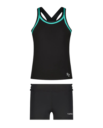Flamingo 26FL02ZBK/JA Black/Jade 2 Piece Teen's Bathing Suit Tank with Shorts Myselflingerie.com