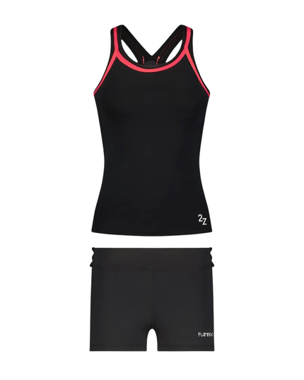Flamingo 26FL02ZBK/CO Black/Coral 2 Piece Teen's Bathing Suit Tank with Shorts Myselflingerie.com