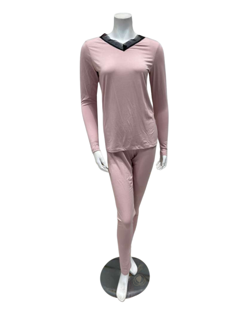 Jackie O'Loungewear VPJ-PNK-W27 Pink V Neck Long Sleeve Modal Pajamas Set