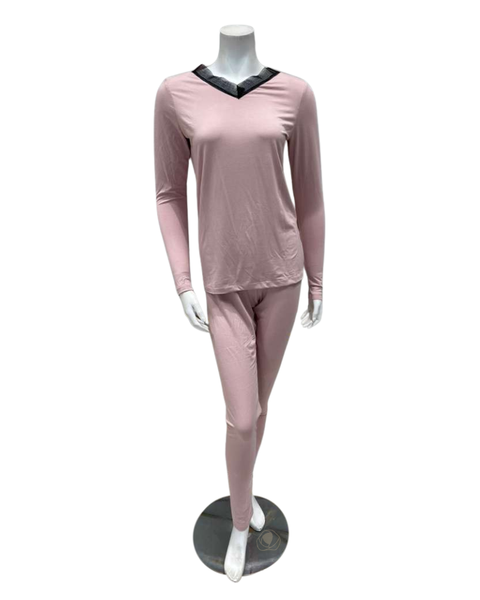 Jackie O'Loungewear VPJ-PNK-W27 Pink V Neck Long Sleeve Modal Pajamas Set Myselflingerie.com