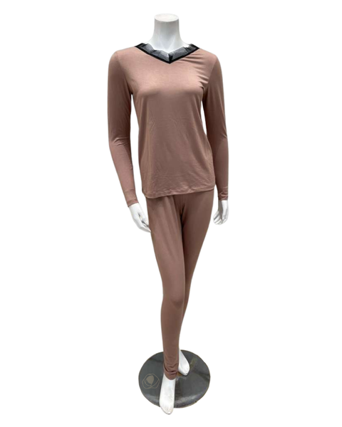 Jackie O'Loungewear Mauve V Neck Long Sleeve Modal Pajamas Set Myselflingerie.com