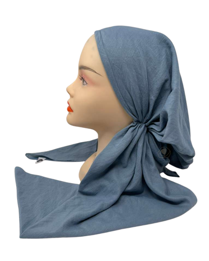 Tal New York Solid Denim Blue Soft Pre-Tied Bandanna with Velvet Grip