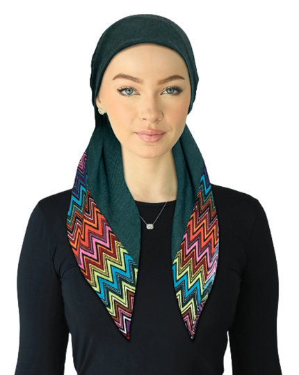 Cherie SPC340A-BL Blue Multi Chevron Border Adjustable Closed Back Pre-Tied Bandanna Myselflingerie.com