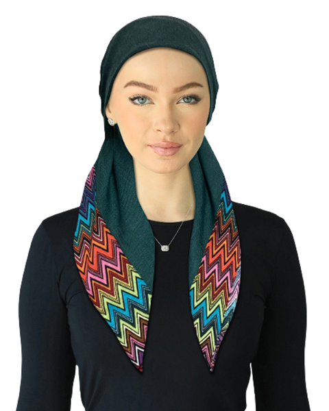 Cherie SPC340A-BL Blue Multi Chevron Border Adjustable Closed Back Pre-Tied Bandanna Myselflingerie.com