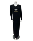 Angelice C-7684 &nbsp;Black with Royal Embroidery V Neck Ribbed Modal Nightgown Myselflingerie.com
