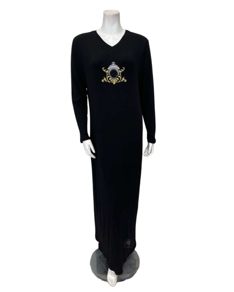 Angelice C-7684 &nbsp;Black with Royal Embroidery V Neck Ribbed Modal Nightgown Myselflingerie.com