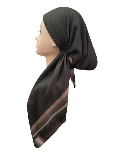 Revaz HS703S Olive Varsity Stripe Adjustable Pre-Tied Bandanna with Velvet Grip