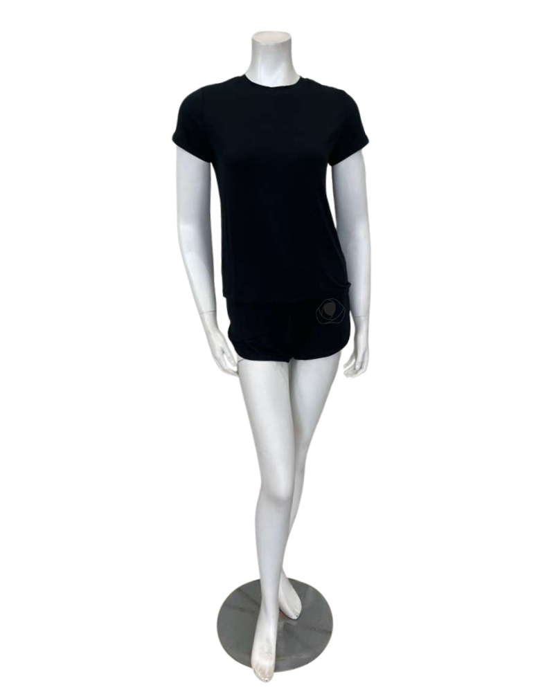 Aspen Dream BTRS + BSH Black Taylor Rolled Sleeve Tee & Hang Out Shorts Bamboo Pajamas Set Myselflingerie.com