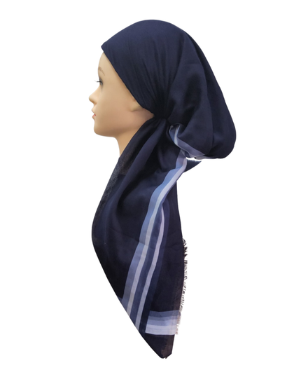 Revaz HS703H Navy Varsity Stripe Adjustable Pre-Tied Bandanna with Velvet Grip