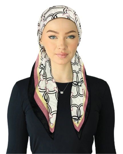 Cherie SPC336A-I Ivory Print Adjustable Closed Back Pre-Tied Bandanna Myselflingerie.com