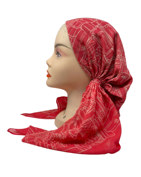 Ahead IT2786 Coral Stacked Signals Israeli Style Long Tails Pre-Tied Bandanna Myselflingerie.com
