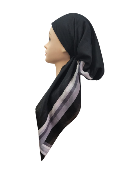 Revaz HS703A/E Black and Grey Varsity Stripe Adjustable Pre-Tied Bandanna with Velvet Grip Myselflingerie.com
