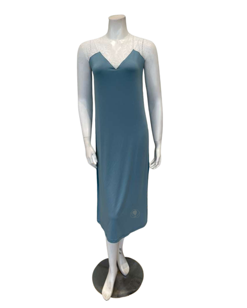 Oh! Zuza 4611 Aqua and Sheer White Lace Sleeveless Modal Nightshirt Myselflingerie.com