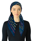 Cherie SPC332A-NYMU Navy/Multi Stripes Adjustable Closed Back Pre-Tied Bandanna Myselflingerie.com