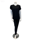 Jackie O'Loungewear VPJ-S/S-BLK Black Short Sleeve V Neck Modal Pajamas Set Myselflingerie.com