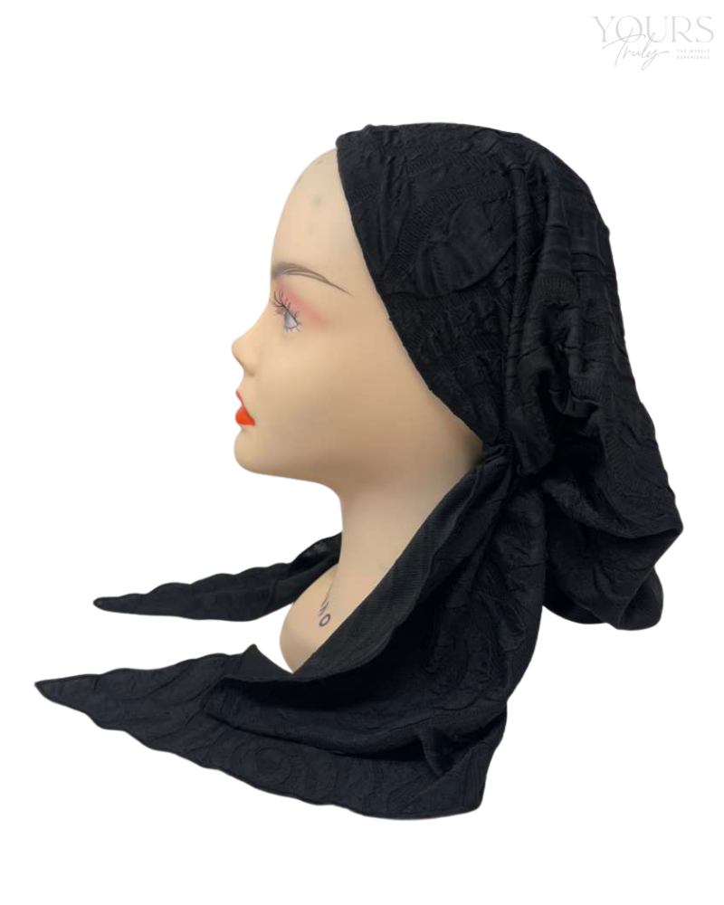 Triple Up BL1100 Black Floral Design Lined Pre-Tied Bandanna