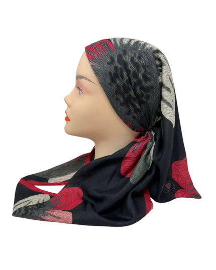 It's Younique OB-RD-FL Red Oversized Flower on Black Pre-Tied Open Back Bandanna with Velvet Grip Myselflingerie.com