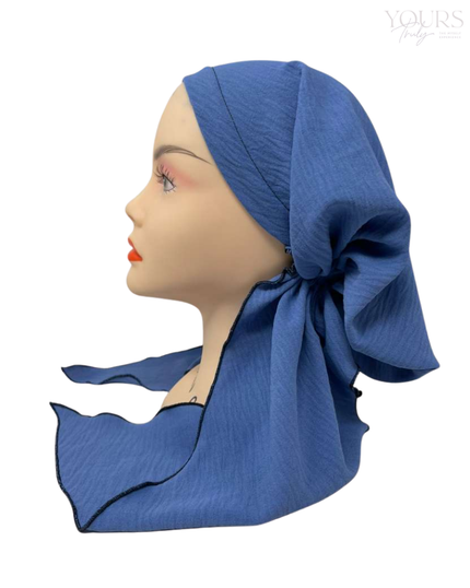 Triple Up BUL1168 Denim Blue Crinkle Unlined Pre-Tied Bandanna