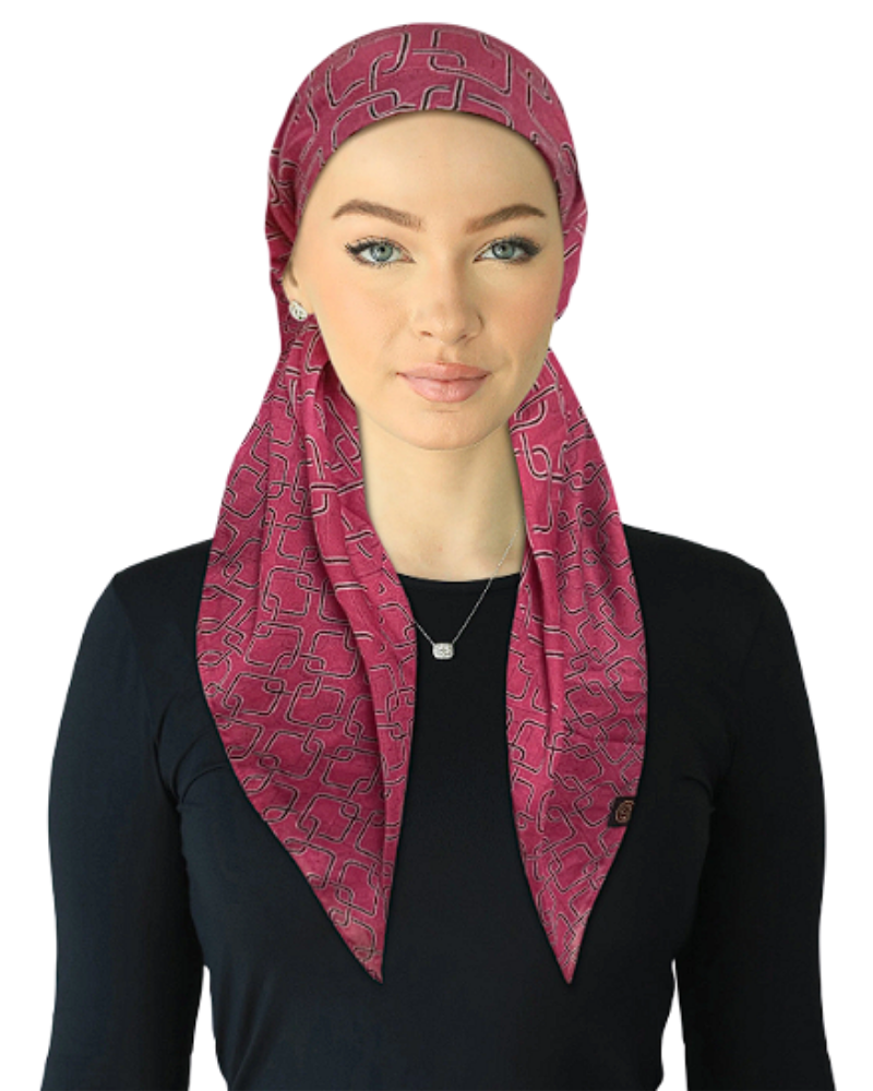 Cherie SPC312A-BRY Berry Geo Print Adjustable Closed Back Pre-Tied Bandanna Myselflingerie.com