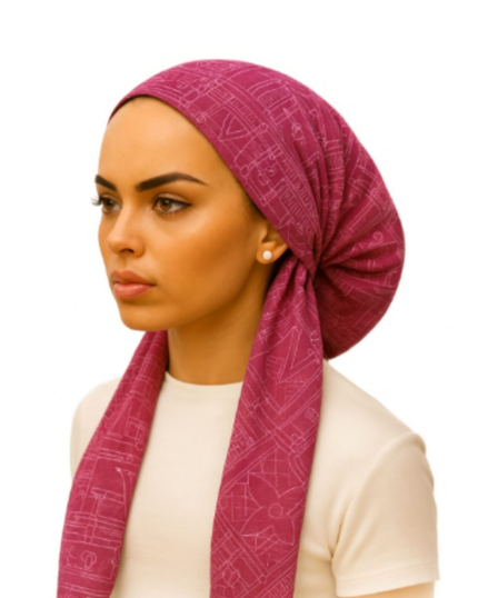 Ahead VT2786 Rose Pink Stacked Signals Versatile Style Long Tails Open Back Pre-Tied Bandanna Myselflingerie.com