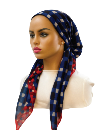 Ahead IT2816 Blue Harvest Weave Israeli Style Long Tails Pre-Tied Bandanna Myselflingerie.com