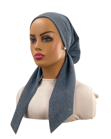 Ahead VT2892 Dark Denim Indigrit Versatile Style Long Tails Open Back Pre-Tied Bandanna Myselflingerie.com