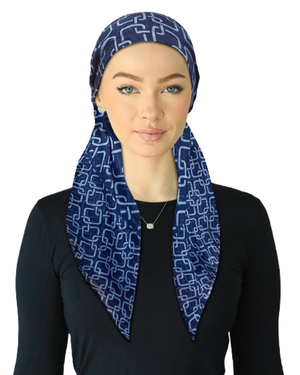 Cherie Navy Geo Print Adjustable Closed Back Pre-Tied Bandanna
