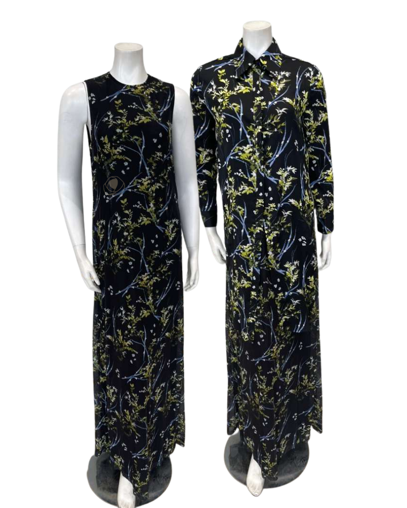ORD DNV26807 + TRV26817 Black Princess Floral Tulle Satin Blouse and Jumper Lounger Robe Set / Nursing Friendly Myselflingerie.com