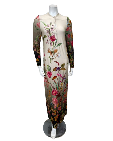 S7702 Ombre Garden Floral Print Button Down Modal Nightgown