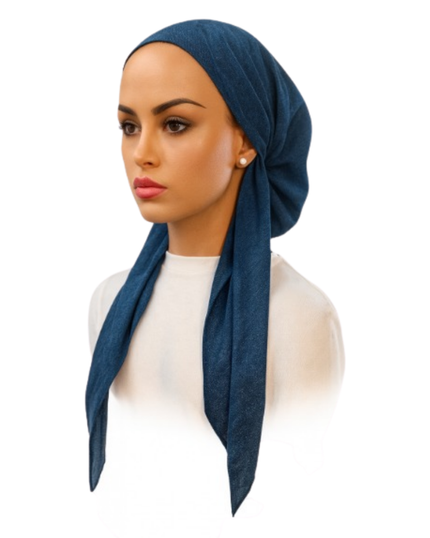 Ahead VT2705 Cobalt Blue Wovara Solid Versatile Style Long Tails Open Back Pre-Tied Bandanna