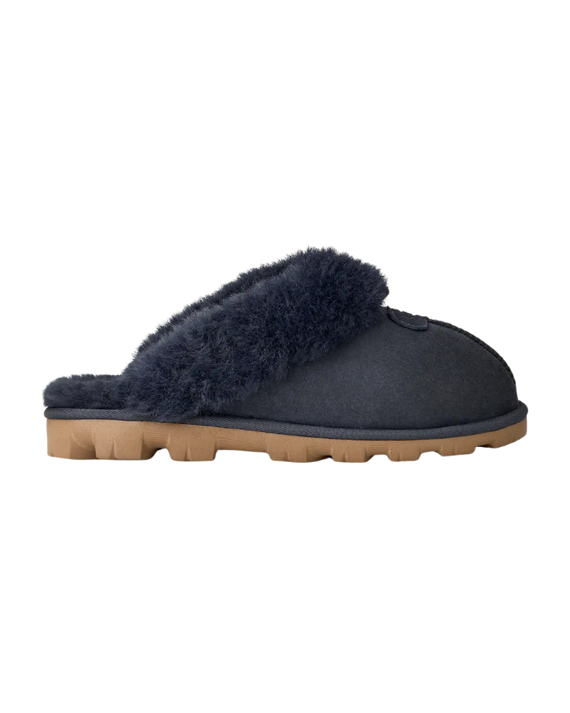 UGG 5125 Dark Indigo Coquette Clog Suede Slippers with Fur Trim Myselflingerie.com