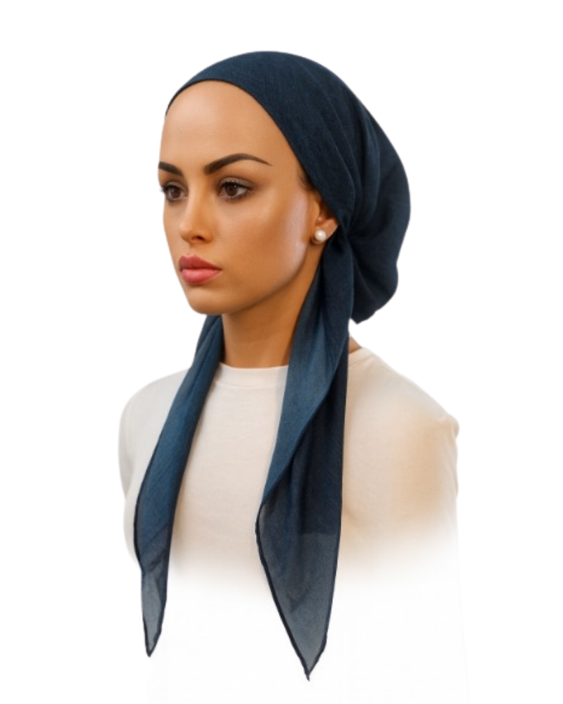 Ahead IT2705 Navy Wovara Solid Israeli Style Long Tails Pre-Tied Bandanna
