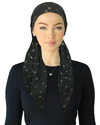Cherie Black/Silver Foil Flowers Adjustable Closed Back Pre-Tied Bandanna