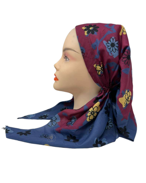 Ahead Dark Denim Petal Grid Versatile Style Long Tails Open Back Pre-Tied Bandanna
