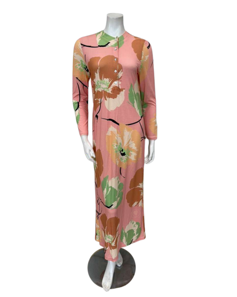 Angelice S7466 Salmon Summer Floral Print Button Down Modal Nightgown Myselflingerie.com