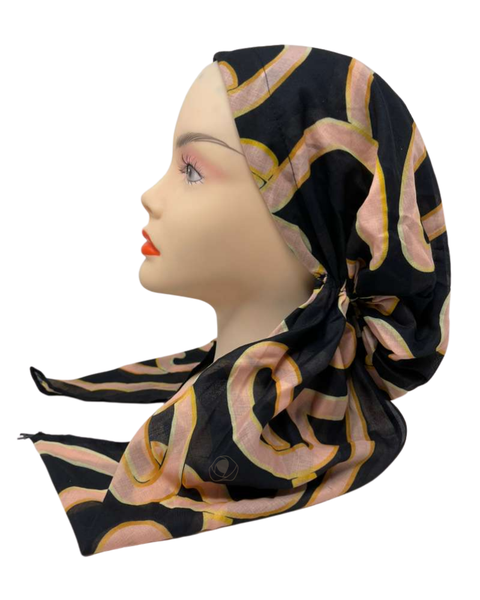 Ahead Black Champagne Entwine Israeli Style Long Tails Pre-Tied Bandanna Myselflingerie.com